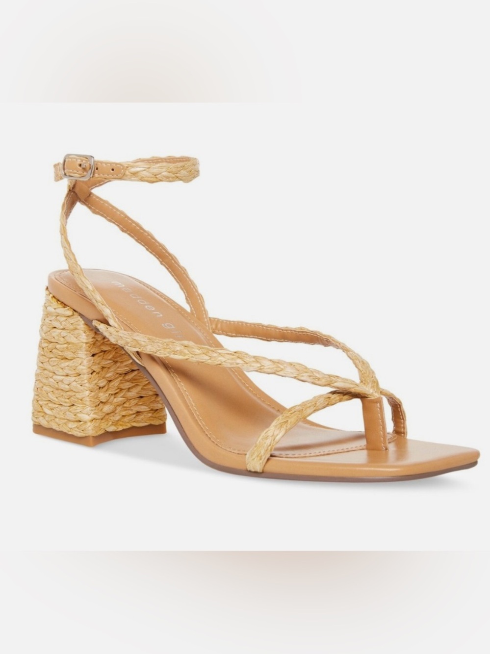 Madden Girl Braided Straw Block Heel Sandals - Tan